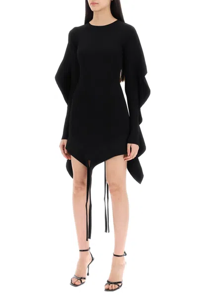 Mugler Asymmetric Mini Dress With Ruffle Details In Black