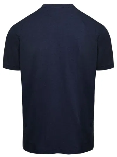 Tom Ford Blue Crew Neck T-shirt With Embroidered Logo In Cotton Blend Man In Blue