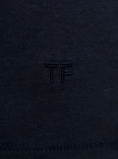 Shop Tom Ford Blue Crew Neck T-shirt With Embroidered Logo In Cotton Blend Man