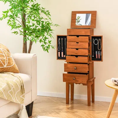 Hivvago Vintage Jewelry Storage Standing With Top Flip Makeup Mirror