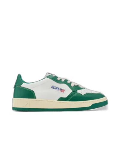 Autry White And Green Two-tone Leather Medalist Low Sneakers