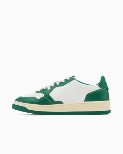 Autry White And Green Two-tone Leather Medalist Low Sneakers