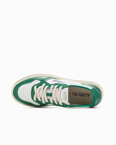 Autry White And Green Two-tone Leather Medalist Low Sneakers