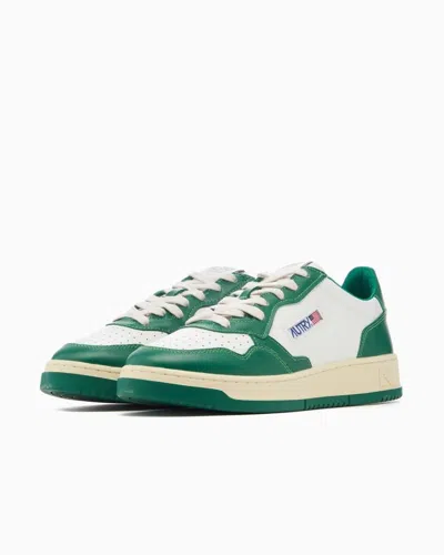 Autry White And Green Two-tone Leather Medalist Low Sneakers