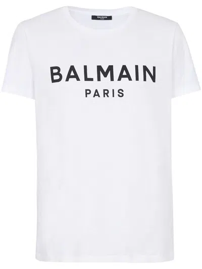 Balmain White Crewneck T-shirt With Contrasting Logo Lettering Print In White