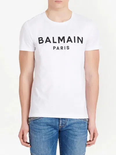 Balmain White Crewneck T-shirt With Contrasting Logo Lettering Print In White