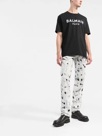 Balmain Black Crewneck T-shirt With Logo Lettering On The Front In Cotton Man