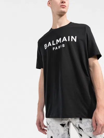 Balmain Black Crewneck T-shirt With Logo Lettering On The Front In Cotton Man