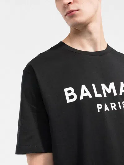 Balmain Black Crewneck T-shirt With Logo Lettering On The Front In Cotton Man