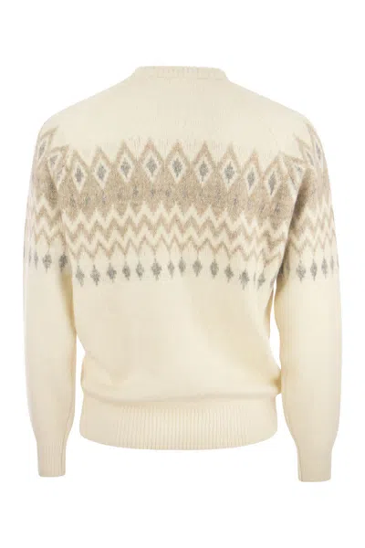 Brunello Cucinelli Icelandic Jacquard Buttoned Sweater In Alpaca, Cotton And Wool