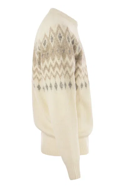 Brunello Cucinelli Icelandic Jacquard Buttoned Sweater In Alpaca, Cotton And Wool