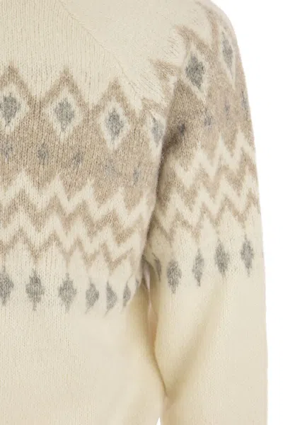 Brunello Cucinelli Icelandic Jacquard Buttoned Sweater In Alpaca, Cotton And Wool