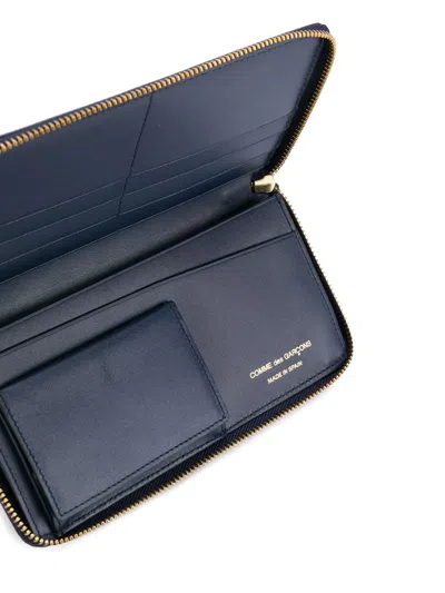 Comme Des Garçons Wallet Navy Leather Zip Around Wallet