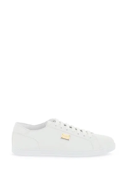 Dolce & Gabbana Portofino White Monocrom Low Top Sneakers With Logo Plaque In Leather Man