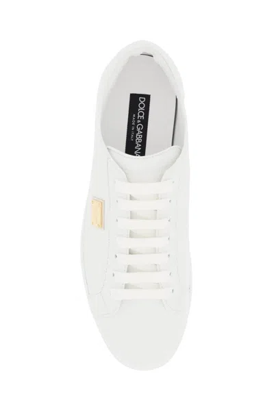 Dolce & Gabbana Portofino White Monocrom Low Top Sneakers With Logo Plaque In Leather Man