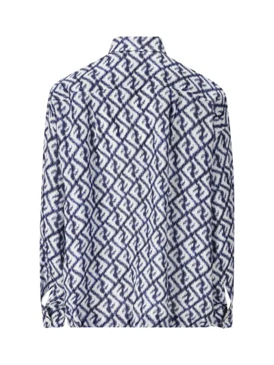 Fendi Navy Linen Ff Chine Shirt For Men
