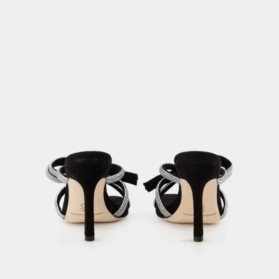 Loeffler Randall Margi Leather Bow Heeled Sandals Black 9