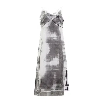 Maison Margiela Lace Trim Abstract-print Midi Slip Dress