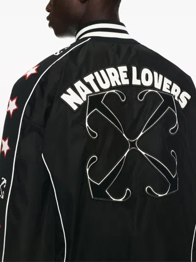 Off-white Nylon Varsity Jacket With Frontal Logo Patch