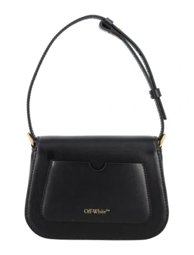 Off-white Leather Skeleton Binder Shoulder Bag With Golden Detail