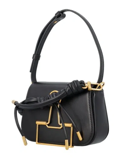 Off-white Leather Skeleton Binder Shoulder Bag With Golden Detail
