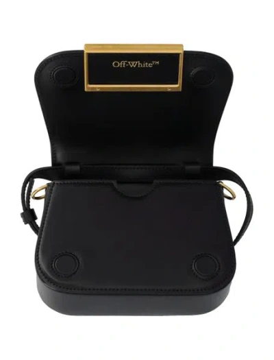 Off-white Leather Skeleton Binder Shoulder Bag With Golden Detail