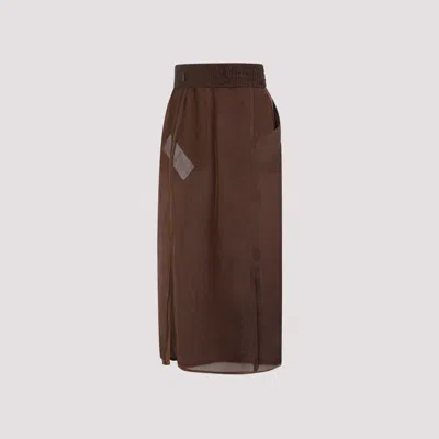 Saint Laurent Sheer Silk Midi Skirt With Elastic Waistband