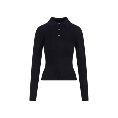 Theory Slim Ribbed Dark Navy Viscose Polo