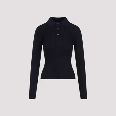 Theory Slim Ribbed Dark Navy Viscose Polo