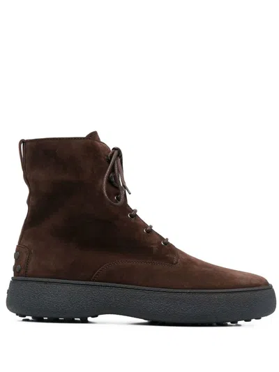 Tod's Striped Suede Ankle Boots With Chunky Rubber Sole For Men