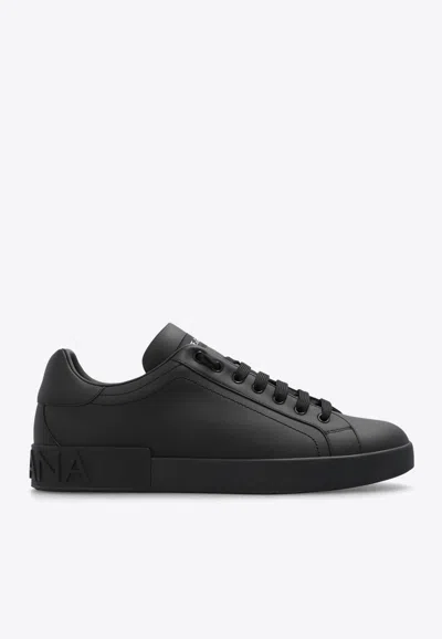 Dolce & Gabbana Portofino Leather Sneakers In Black