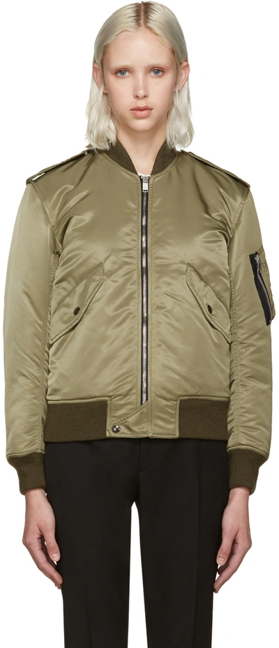 Saint Laurent Green Aviator Bomber Jacket In Khaki