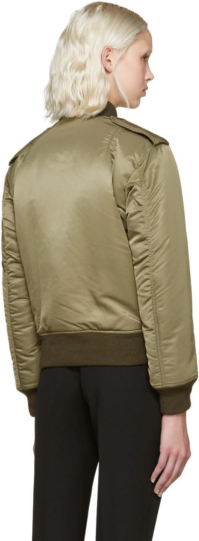 Shop Saint Laurent Green Nylon Bomber Jacket