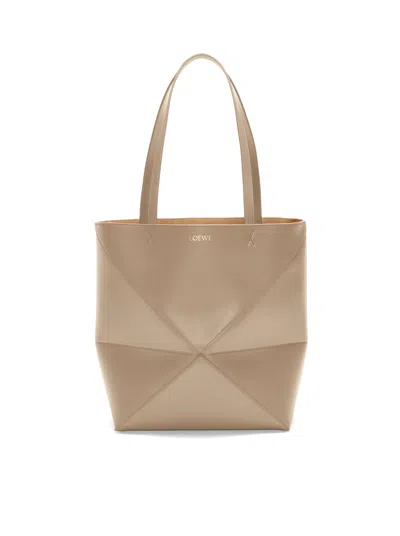 Loewe Puzzle Fold Convertible Medium Leather Tote In Nude & Neutrals