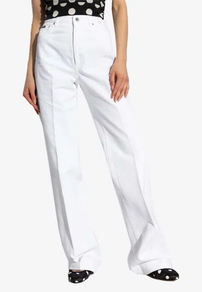 Dolce & Gabbana Logo Plaque High-rise Flared Jeans In White