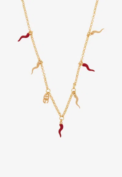 Dolce & Gabbana Dg Horn-charms Chain Necklace In Gold