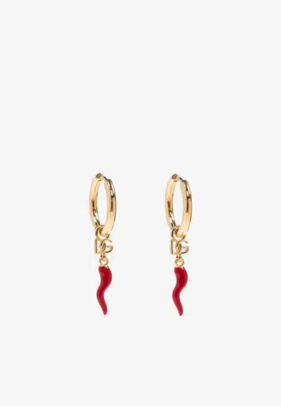 Dolce & Gabbana Horn-charm Drop Hoop Earrings In Gold