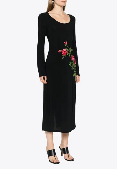 Vivetta Floral Embroidered Long-sleeved Midi Dress In Black