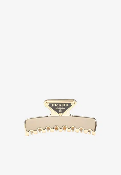 Prada Logo Hair Clip In Gold