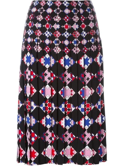 Emilio Pucci Woman Pleated Printed Crepe Skirt Black In Pink