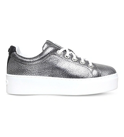 Shop Kenzo K-lace Metallic Leather Flatform Trainers In Silver