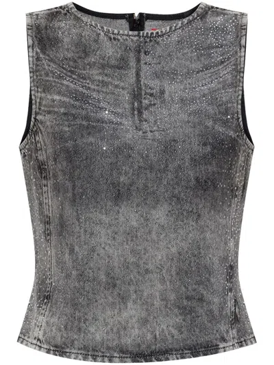 Diesel Distressed Embellished Fitted Sleeveless Top In Black