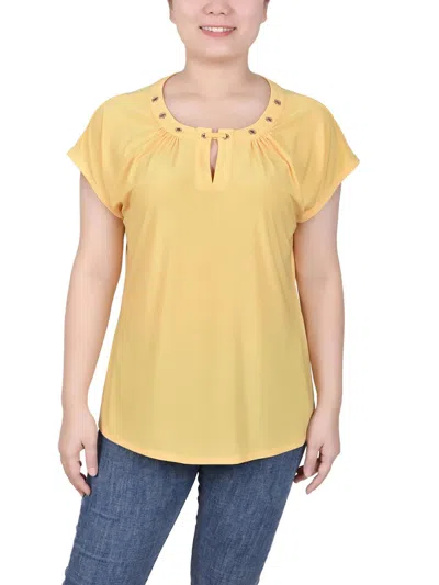 Ny Collection Petites Womens Grommet Key Hole Blouse In Multi