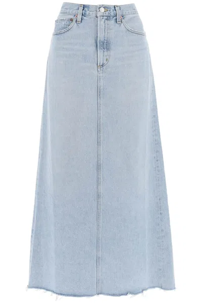 Agolde Hilla Mid-rise Back-slit Maxi Skirt In Practice In Light Blue
