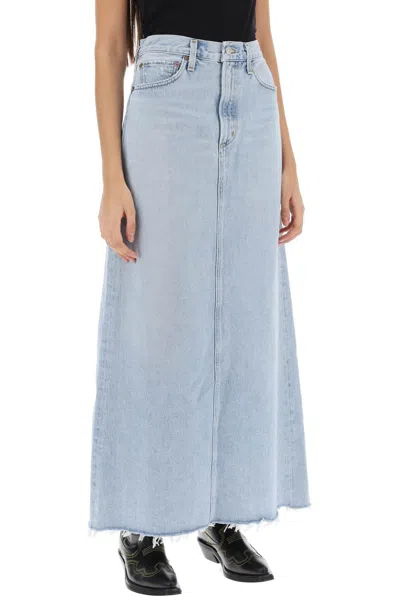Agolde Hilla Mid-rise Back-slit Maxi Skirt In Practice In Light Blue