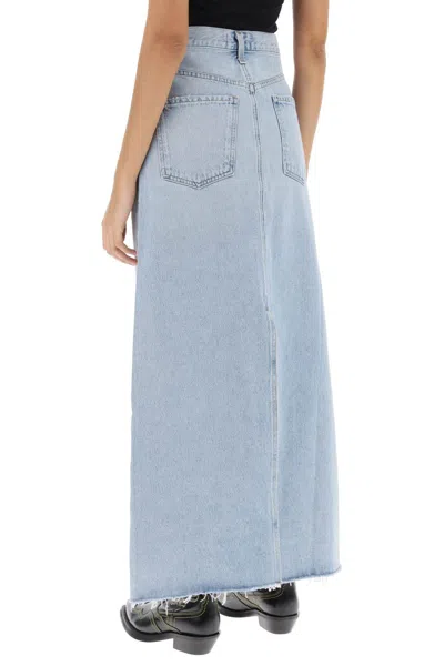 Agolde Hilla Mid-rise Back-slit Maxi Skirt In Practice In Light Blue