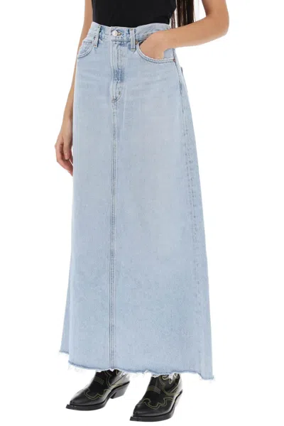 Agolde Hilla Mid-rise Back-slit Maxi Skirt In Practice In Light Blue