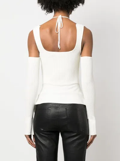 Andrea Adamo Ribbed Knit Cut-out Top In White