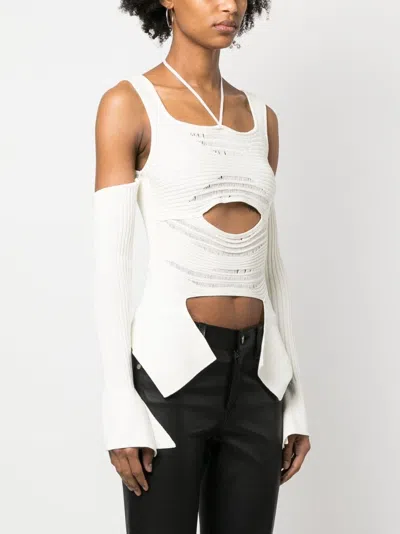 Andrea Adamo Ribbed Knit Cut-out Top In White