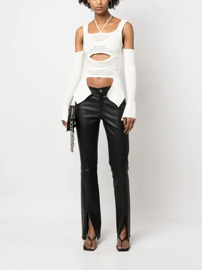 Andrea Adamo Ribbed Knit Cut-out Top In White